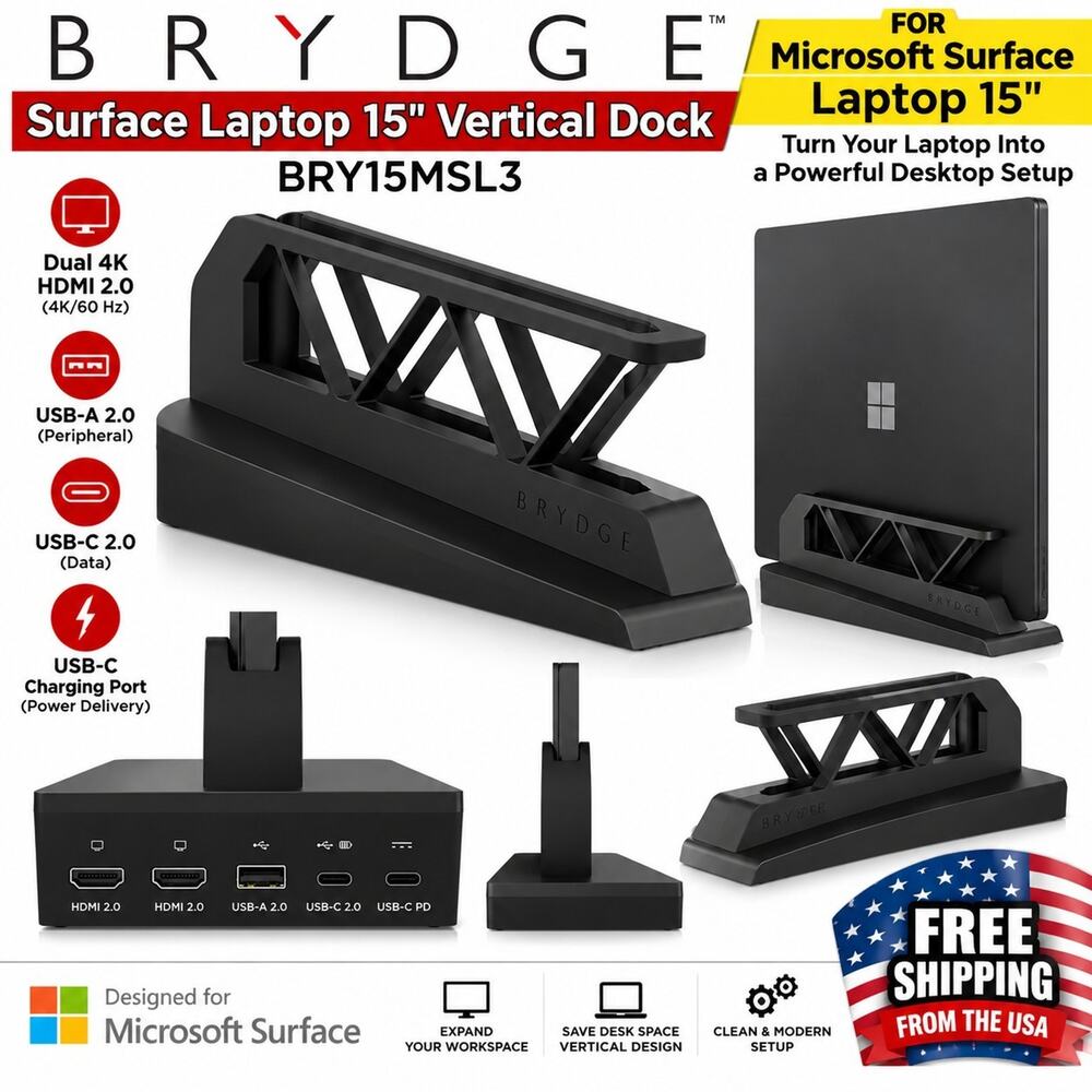Brydge BRY15MSL3 Vertical Dock for Microsoft Surface Laptop 15" Dual 4K HDMI